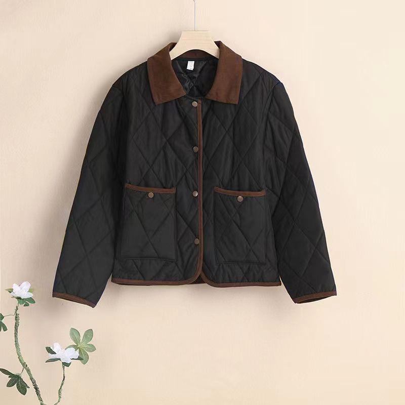 Autumn and Winter Fashionable Contrast Color Long-sleeved Lapel Button Women's Cardigan Jacket Casual Top