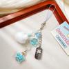 Dreamy Ocean Keychain: Blue Glass Wishing Bottle & Fur Ball Charm Phone Pendant