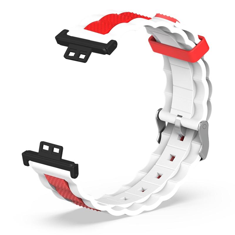 

For Huawei Watch Fit/Watch Fit Special Edition Watch Band Dual Color Wave Design Silicone Strap Black+Grey
