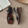 Fashion 2025 New Sandals Women's Fashion Square Toe with Skirt Peep Toe High Heel Temperament Slim Strap Wedge Sandals