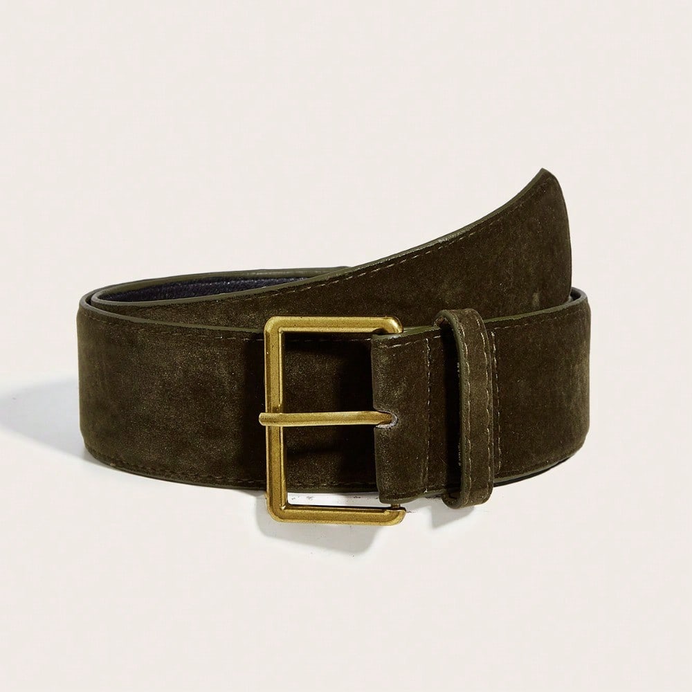 Square Buckle Head Wide Belt Fashionable Versatile Belt Women's Retro Belt