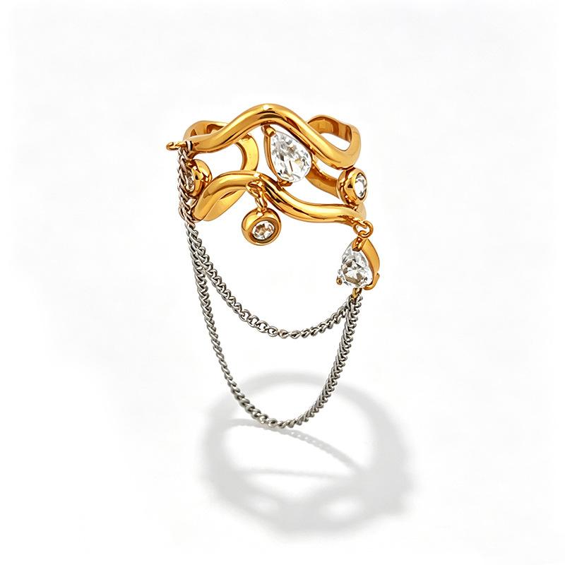European and American Fashion Ring, Wave Chain, Fringed Open Ring, Water Drop, Niche Design Jewelry