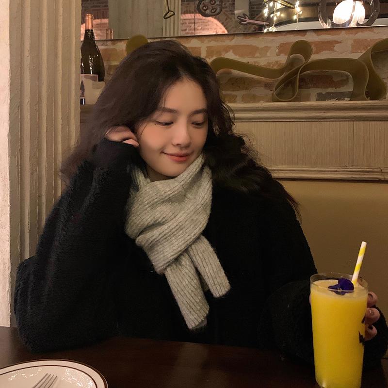 Cross Short Scarf For Women Winter Warm Wool Knitted Scarf Student Korean Style Couple Style All-Match