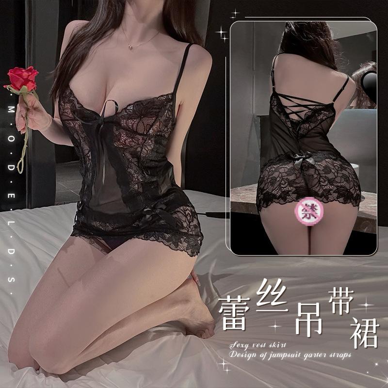 Sex Lingerie Purple Suspender Pajamas Women's Suit Sexy Transparent Lace Uniform Seduction Cosplay See-through Outfit
