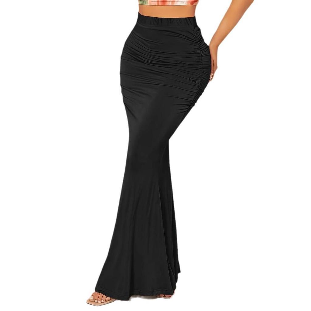 European and American High-Waisted Elastic Pleated Fishtail Midi Skirt for Autumn and Winter