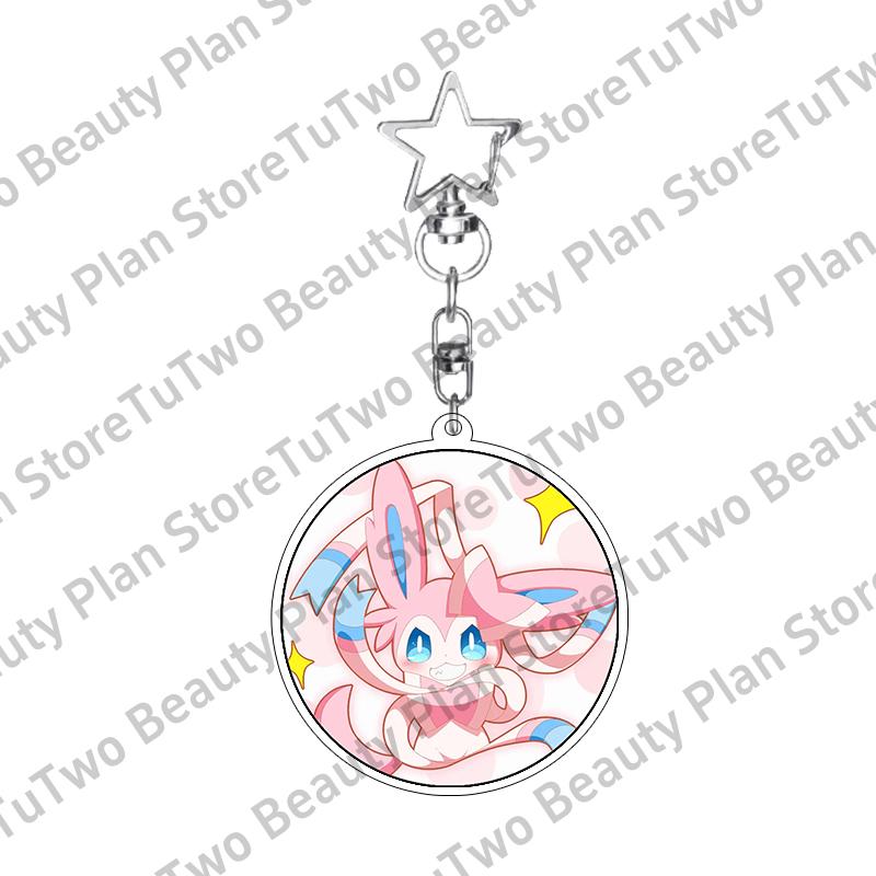 Girly Heart Acrylic Anime Sylveon Espeon Glaceon Eevee Cartoon Keychain Key Chains Keyrings Jewelry Fans Gifts Accessories Toys