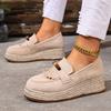 Scarpe Loafer Donna Autunno Decorazione con Perline Colorate Stile Bohemia Comfort Zeppa in Canapa Scarpe con Tasselli Moda Scamosciate Slip-On