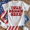 White T-Shirt Mockup: 4th of July Patriotic Flat Lay