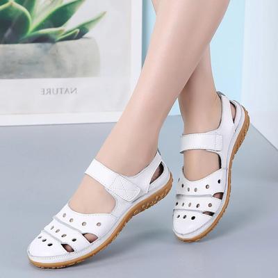 Summer Women Leather Sandals Hollow Flat White Fashion Casual Ladies Shoes Sandales Round Toe Non-Slip Size 35-42  Mujer