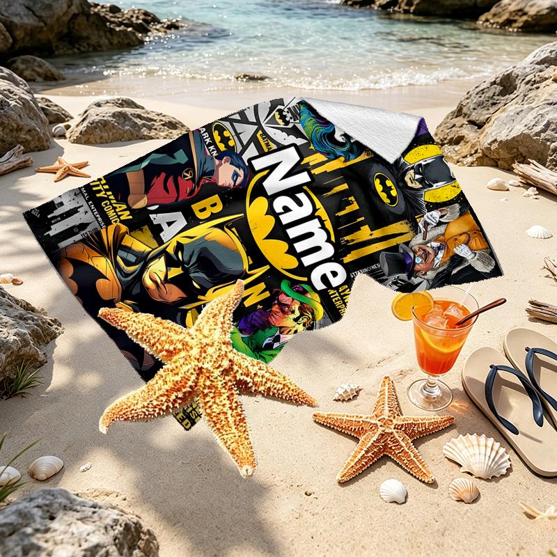 Custom Name Personalized Batman Print Beach Towel, for Trip Camping Beach Party Home Decor, Birthday Gift for Family & Friends