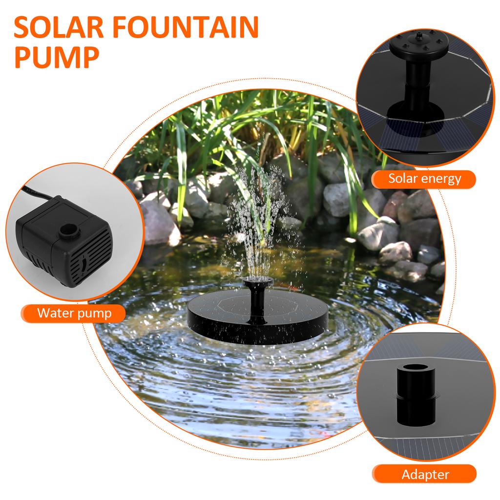 Diameter 13/18cm Solar Fountain ABS Floating Fountain Pump with 4 Fountain Styles Outdoor Solar Pond Pump for Garden Decoration