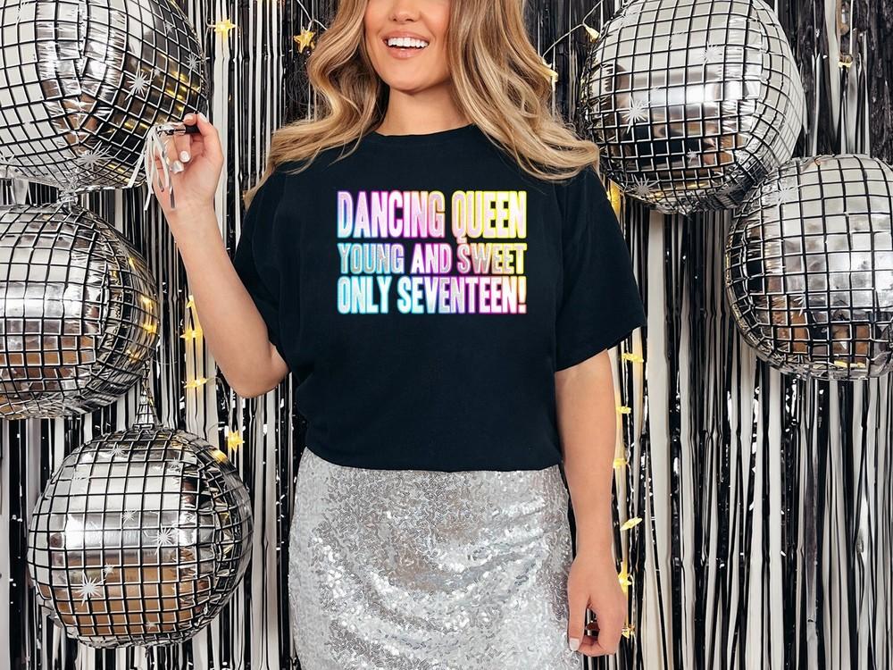 

Танцующая королева Молодая и милая Футболка Фанковый принт Маскарад Выходные 70-е Диско S