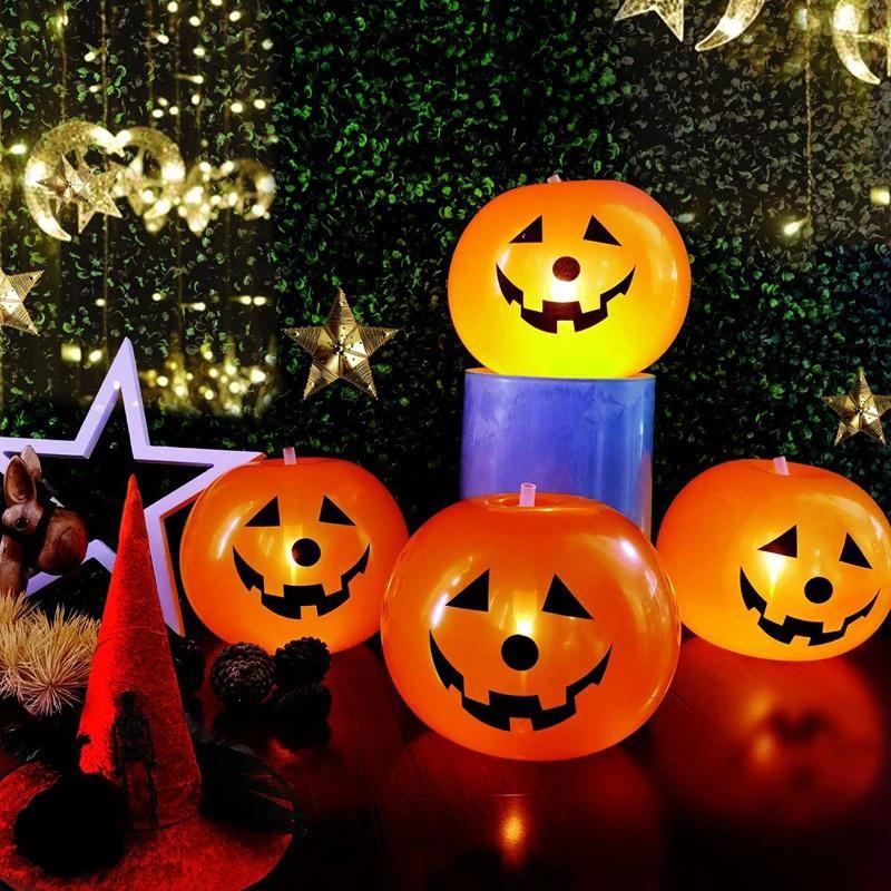 5PCS Halloween Pumpkin Lantern Balloons Inflatable LED Luminous Balloon with Light Glow In The Dark Kids Toys Halloween Party Decor