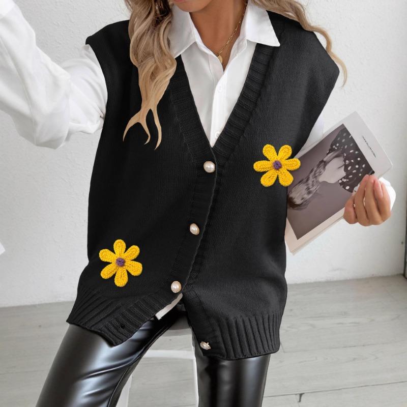 Dámská podzimní a zimní vesta s perleťovými knoflíky, volný ležérní kardiganový svetr