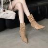 2025 Herbst neue europäische und amerikanische Wildleder spitze Zehe dünner Absatz hoher Absatz Temperament französische Mode sexy schöne Frauen Stiefeletten