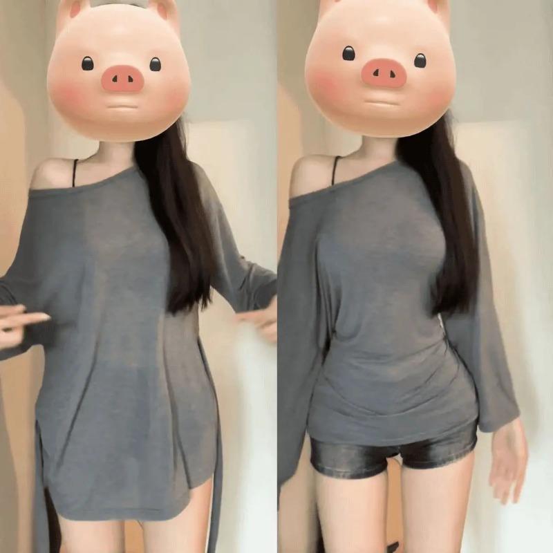Sexy Thin See Through Long Sleeve Oversize T Shirt Women Bandage Off Shoulder Female Basic Long Tees Korean Chic Lady