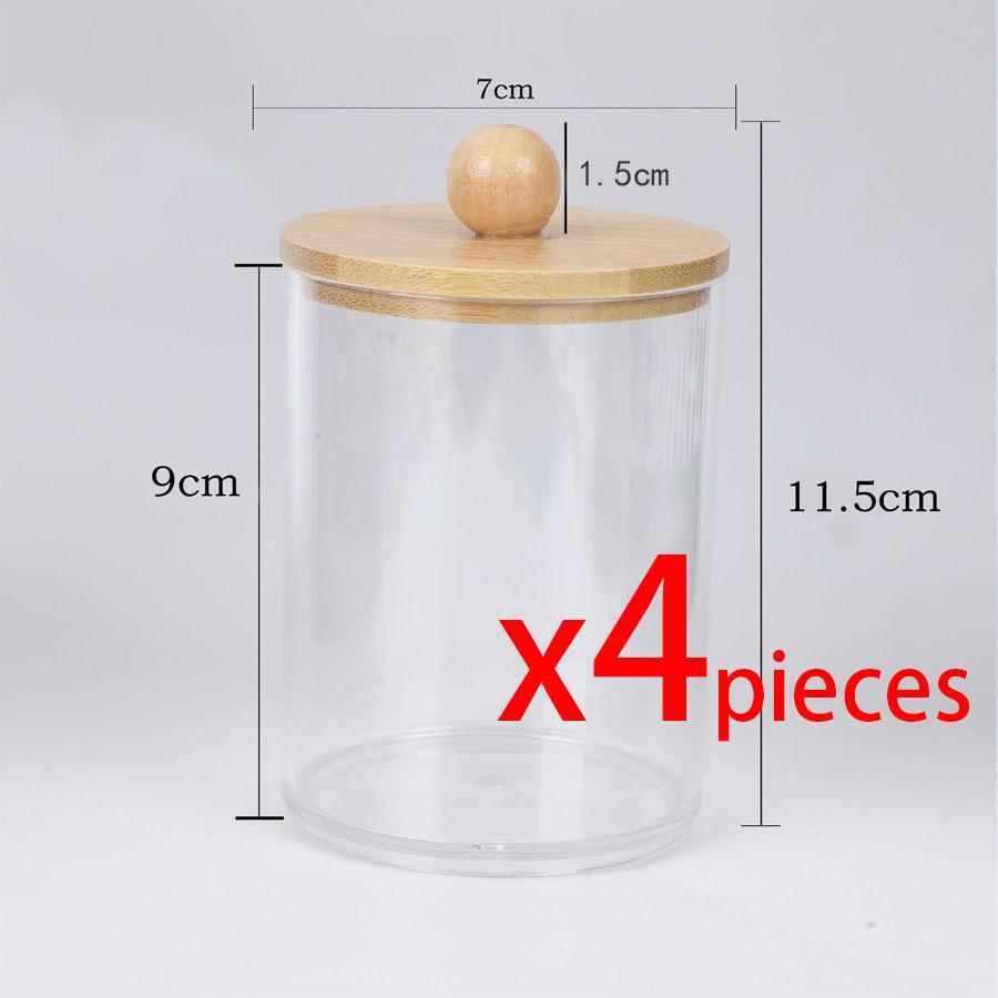 Qtip Holder Dispenser with Bamboo Lids,Clear Plastic Containers for Vanity Makeup Organizer Storage,Cotton Swab,Ball,Pads,Floss