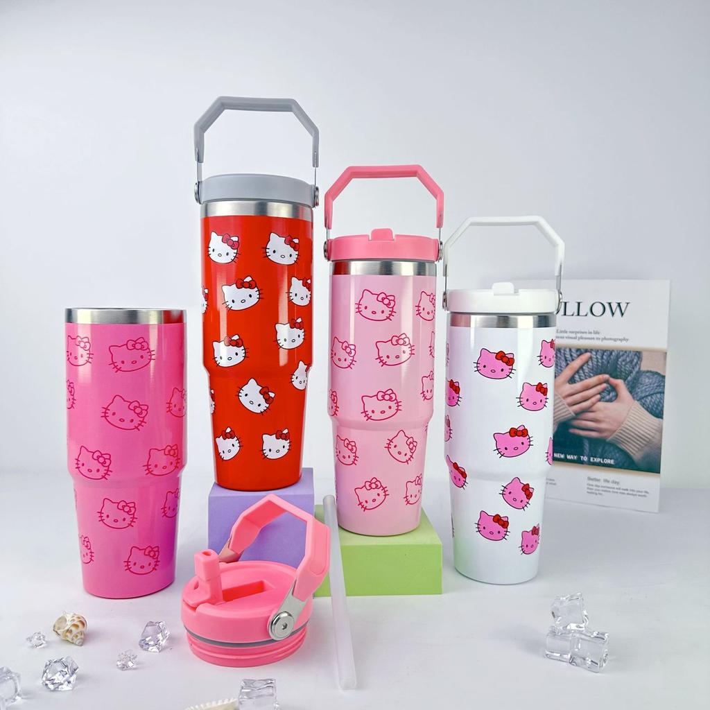 30Oz Car Cup 304 Stainless Steel Vacuum Insulation Cold Preservation Handle Cup Cartoon Kt Cat Car Cup Ice Bar