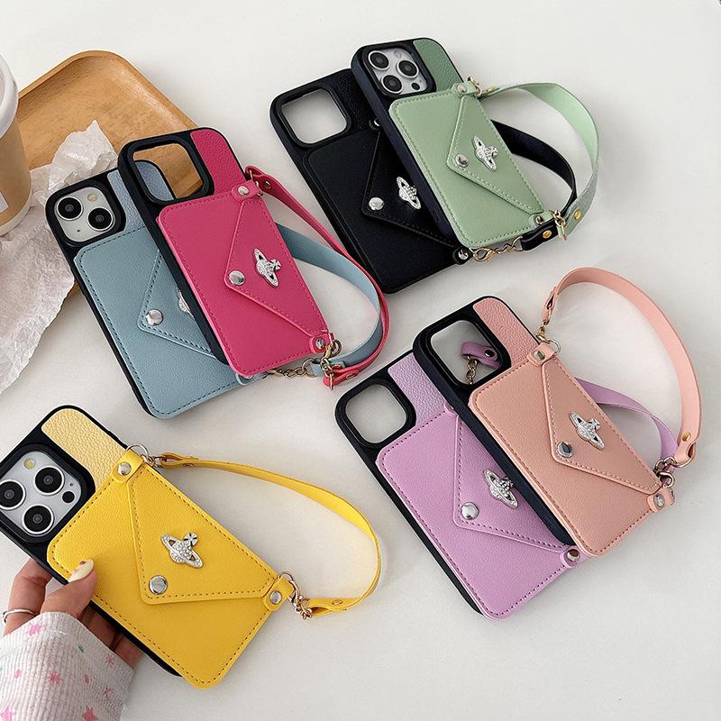 For Apple 16promax Rhinestone Button Wallet Mobile Phone Case for IPhone15 Portable Card Bag Planet Female New Model