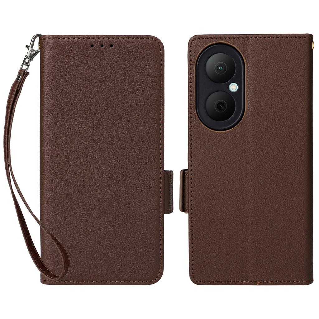 For Huawei Enjoy 80 Case with Wrist Strap Litchi Texture PU Leather Wallet Phone Cover