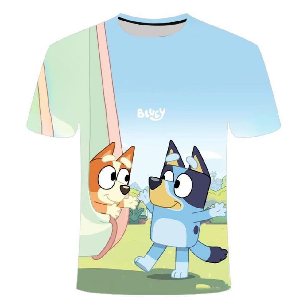 Kids 2026 Bluey Cartoon 3D T-Shirt Summer Cool Quick-Dry Short Sleeve Anime Print Casual Tee for Boys and Girls Daily