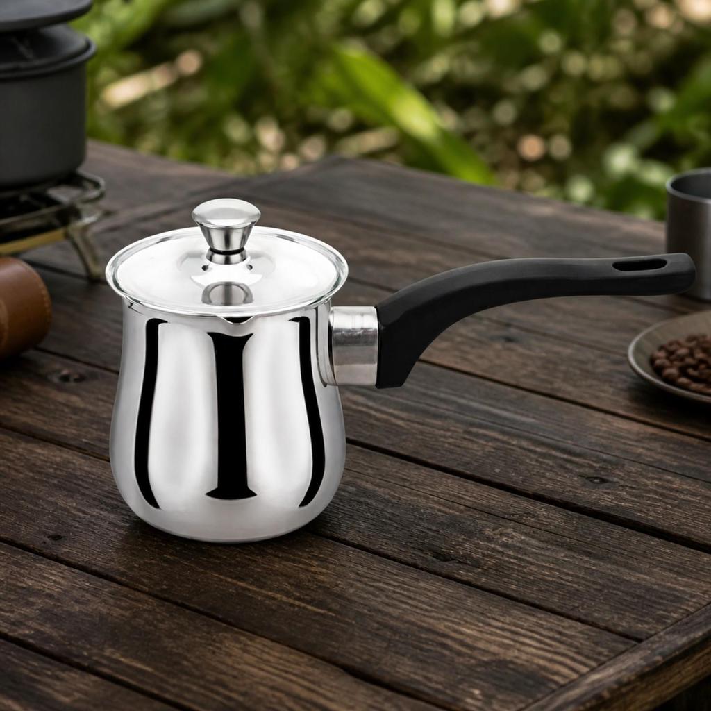 Turkish Coffee Pot with Lid Polished Compact for Home Kitchen