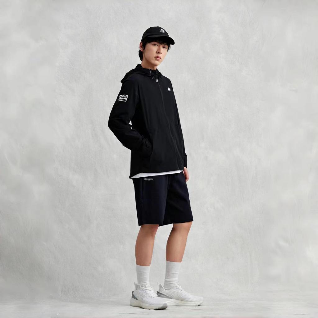 Kappa Gara Series Sports Casual High Elastic Zipper Hooded Waterproof UV Resistant Windbreaker Men Outerwear Black K0E32FJ43-990