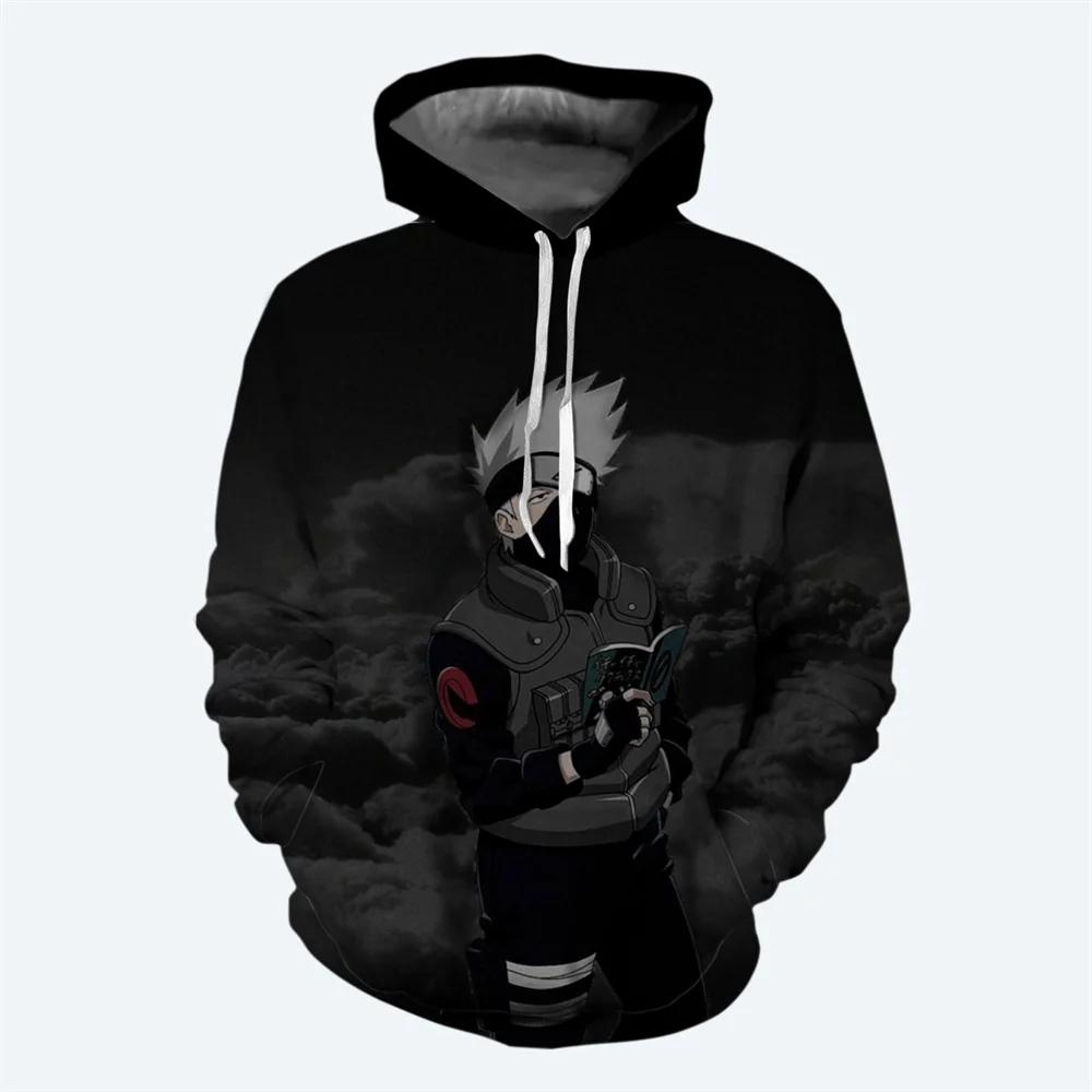

2024 Новая мужская толстовка с капюшоном в японском стиле с аниме «Наруто» с 3D-принтом и рисунком Какаши, модная уличная повседневная мужская толстовка большого размера S