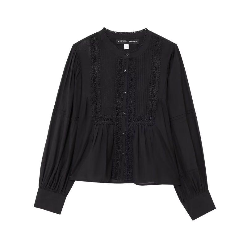 

Kaslead New Arrival Women s Fashion Style Fashion Minimalist Lace Pleated Shirt Tops 1281837 Black L