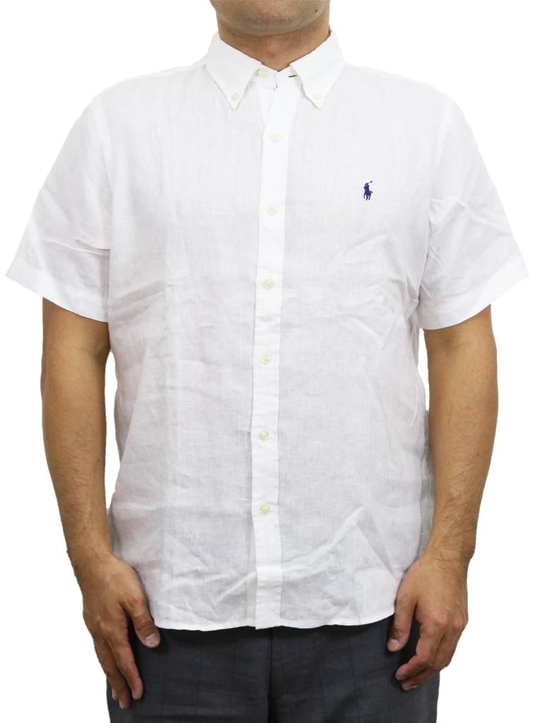 Polo Ralph Lauren RL Untucked Fit Linen Short Sleeve Shirt with Pony Size XXL Men's Button-Down Embroidery, White, (Product Code 0104571)