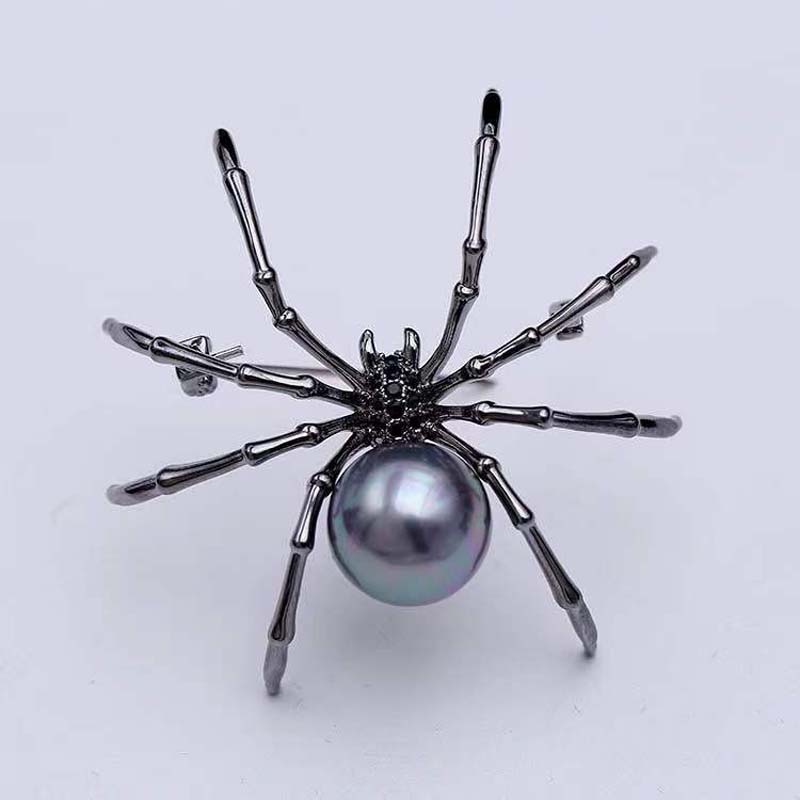 Vintage Pearl Spider Brooch for Women Men Punk Black Metal Zircon Geometric Animal Brooch Halloween Jewelry Accessories