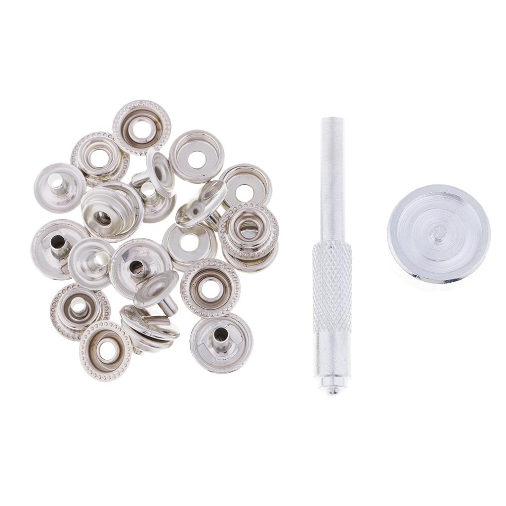 6Pcs Metal Snap Buttons Sewing Fasteners 15mm with Punch Die Tool