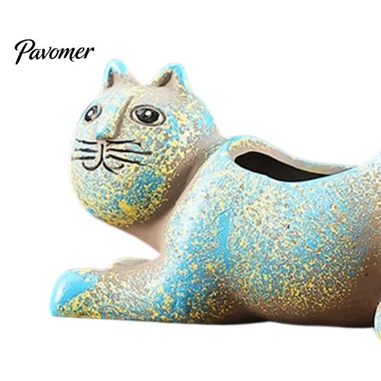 Breathable Clay Flower Pot Ceramic Cat Planter, Cute Kitty with Drainage Hole, Stable Base Planter Decorative Plant for Succulents Cactus Indoor Table
