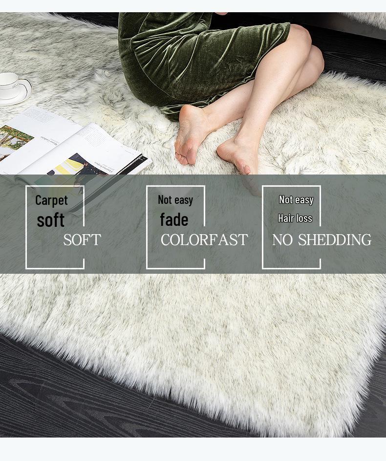 Nordic Style Plush Living Room Carpet - Cute Full Coverage Imitation Wool Rug for Bedroom & Sofa Area.