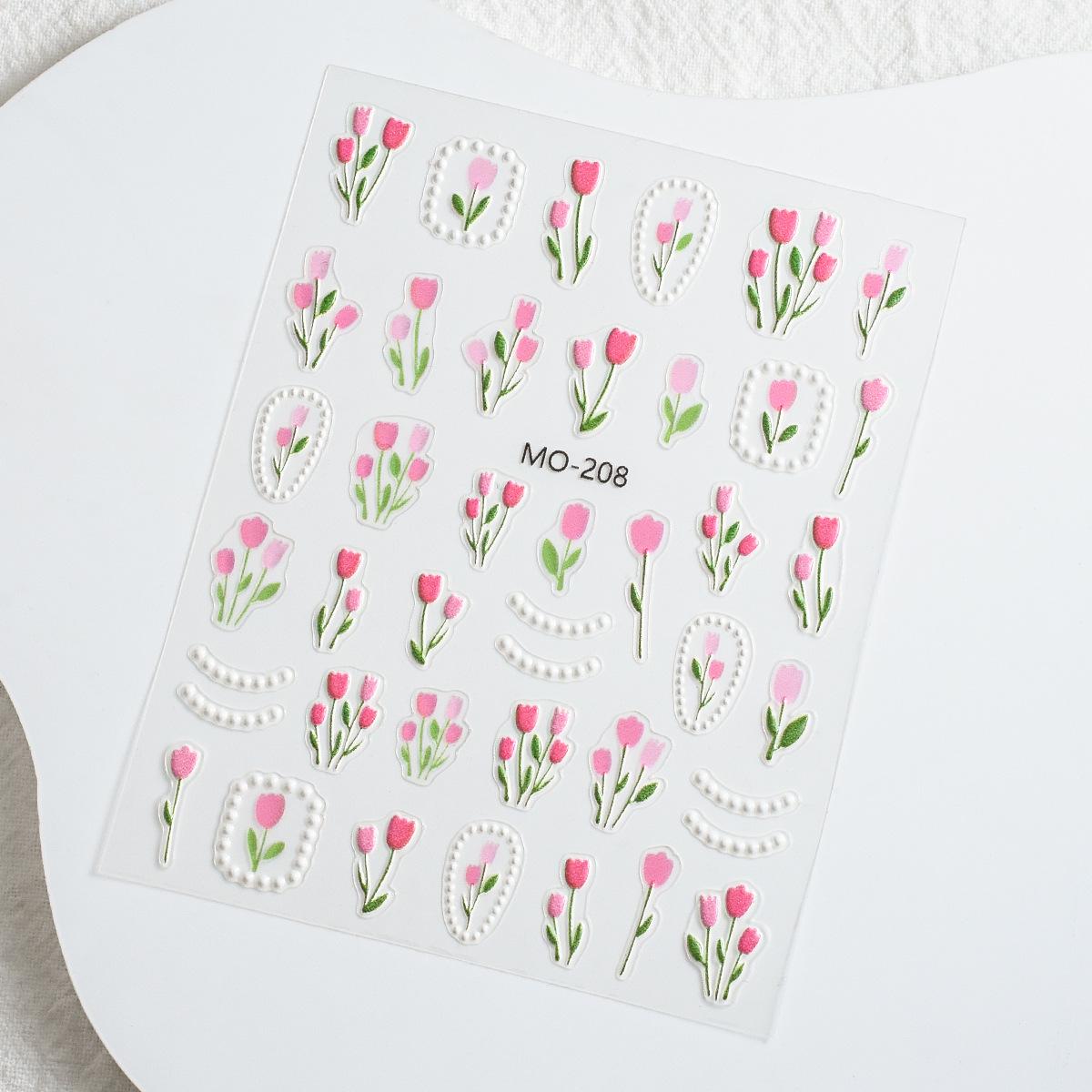 Golden Osmanthus Tulip Nail Stickers: Embossed Small Flower Petals and Leaves with Adhesive Backing