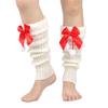 Christmas Fleece Trim Warm Leg Warmers Sweet Plush Balls Bows Knitted Boot Covers Festival Footless Socks for Women