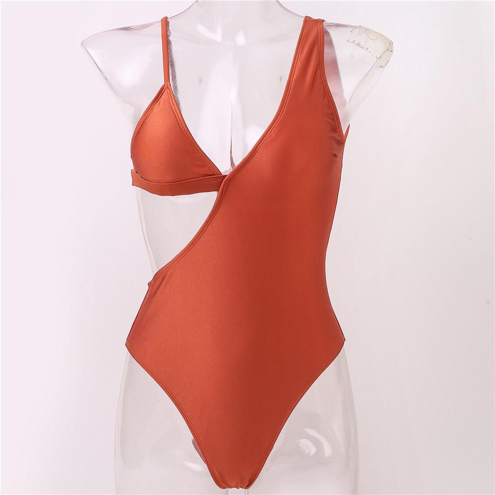 Women's Swimsuit Solid Color Cutout One Piece Sexy Bikini Brazilian Beachwear