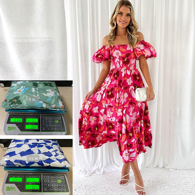 European and American platforms spring and summer new hot-selling one-word collar printing tutu skirt bubble sleeve dress women 2026 S