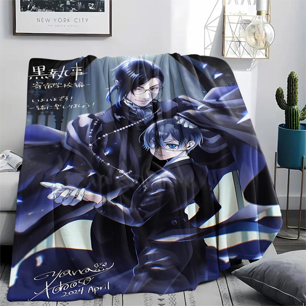 1PC Black Butler Print Flannel Blanket, High quality All Seasons, Home Decor, Warmth and Comfort, Perfect for Christmas Gifts