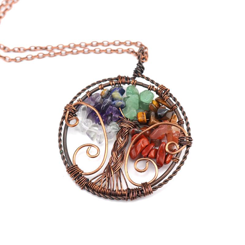 Vintage Handmade Winding Natural Gravel Crystal Tree Of Life Fortune Tree Root Pendant N99