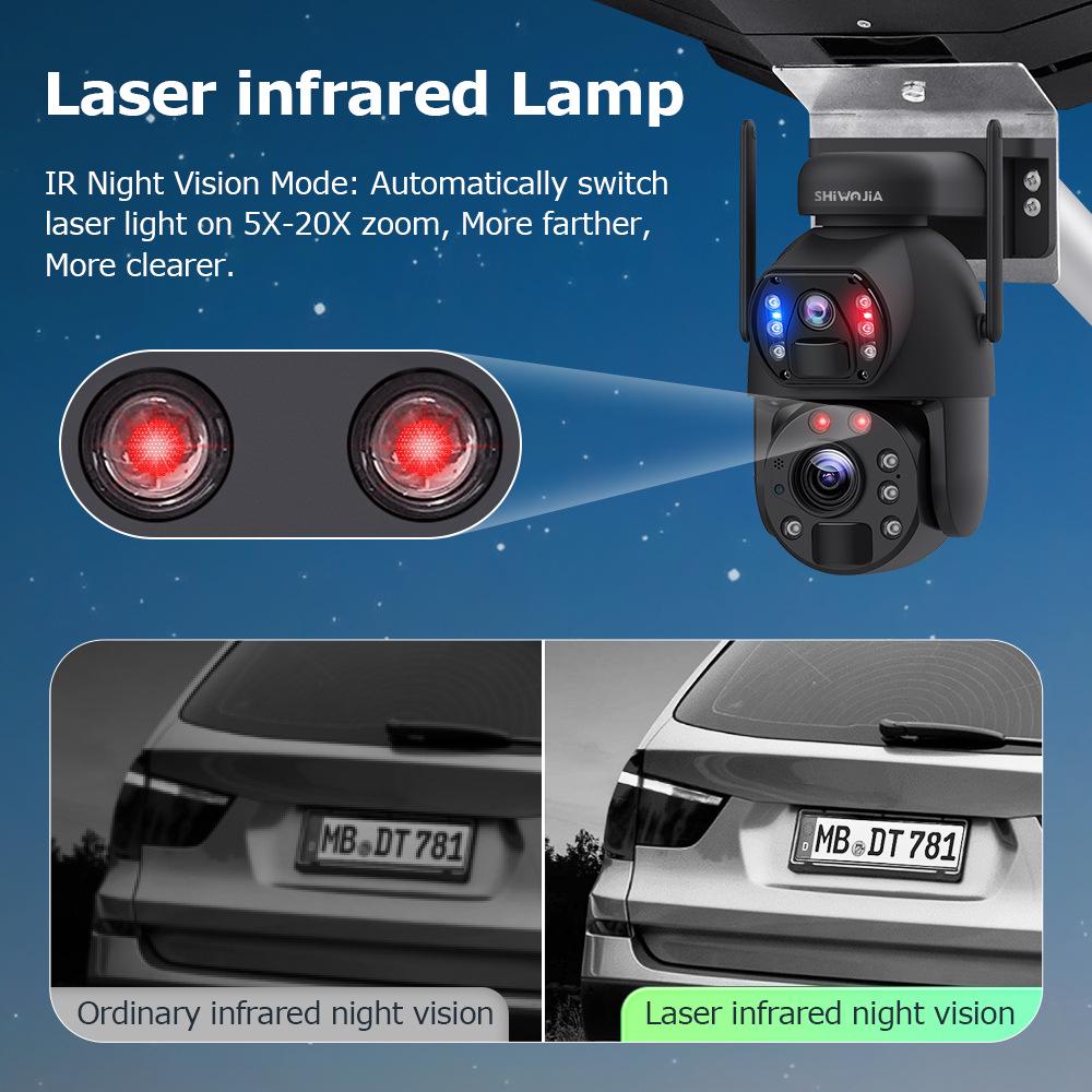 6MP Outdoor Solar Street Light Camera, 20X Zoom, Full Color Night Vision, PTZ, Dual Picture