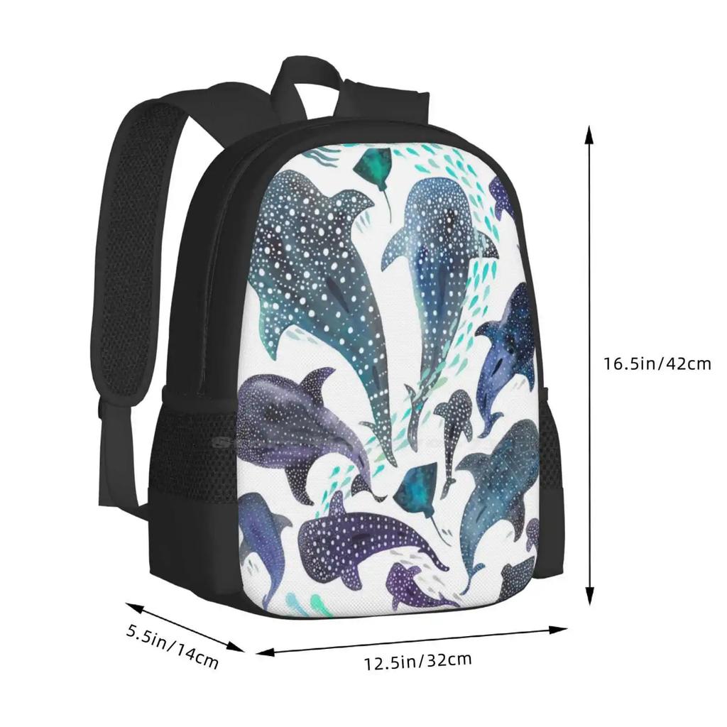 Whale Shark , Ray & Sea Creature Play Print Hot Sale Backpack Fashion Bags Watercolor Whale Shark Stingray Jellyfish Under The