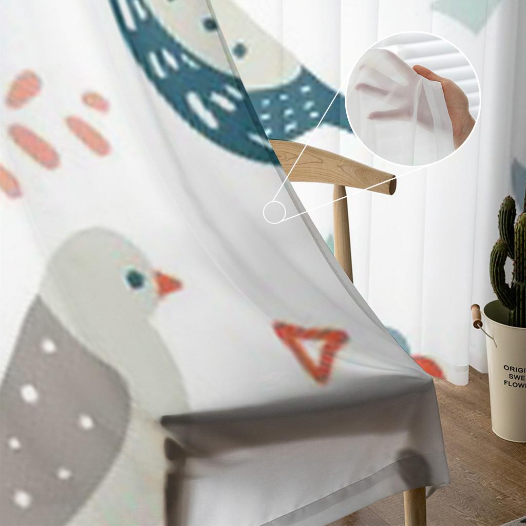 Birds Flowers Abstract Doodle Shapes Tulle Sheer Curtains for Living Room Bedroom Kitchen Decoration Voile Organza Curtains