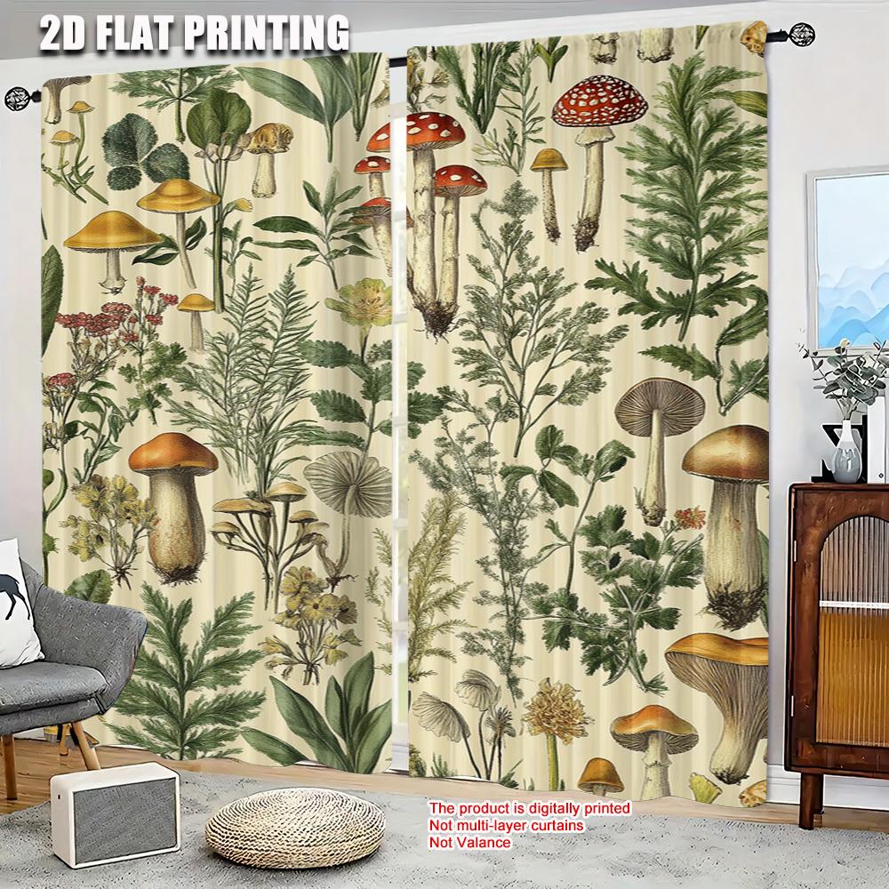 2pc   Window Drapes Botanical Plants Herbs Mushroom BlackoutPolyester Holiday Decorations Applies to Party Decor