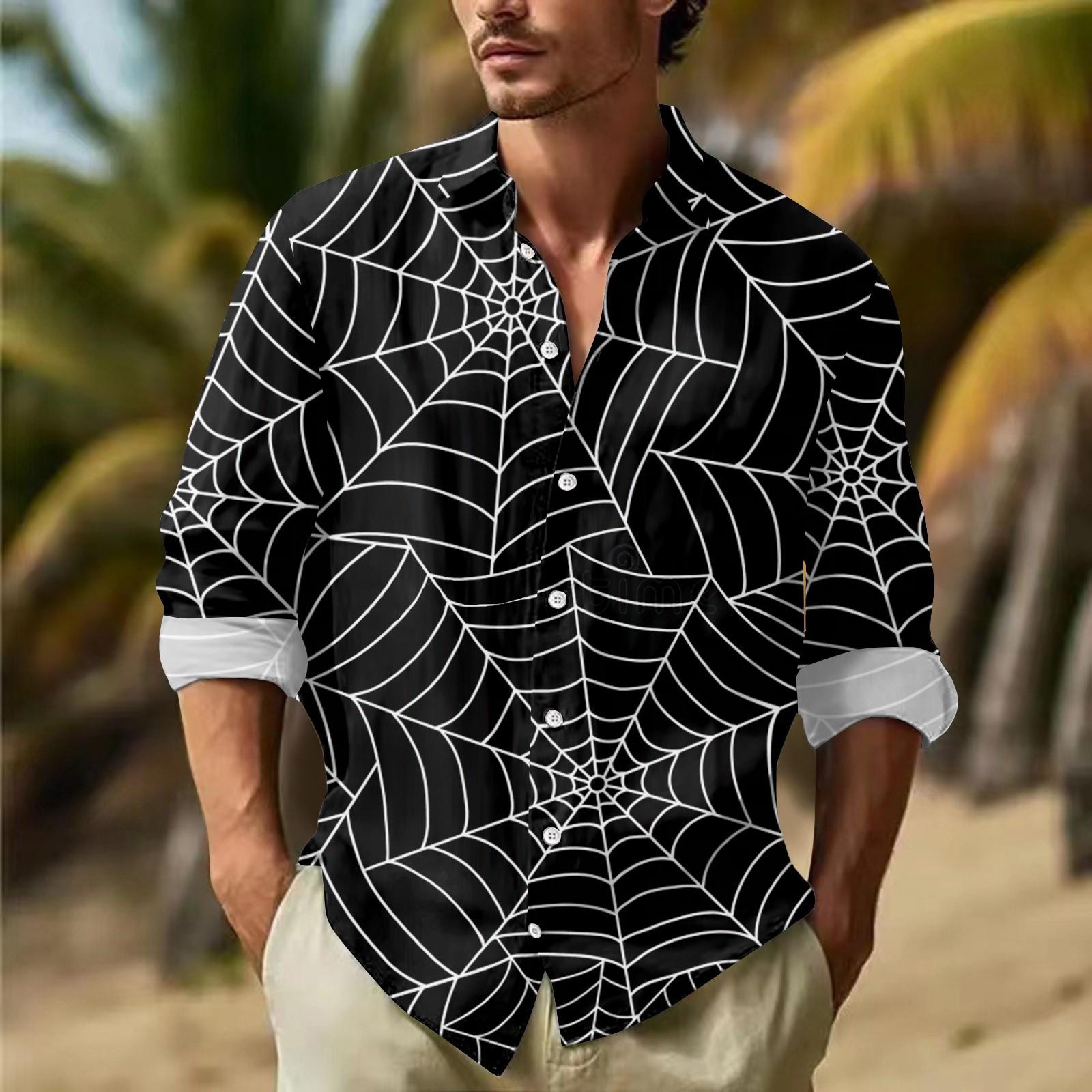 

Чоловічі сорочки з довгими рукавами з принтами на ґудзиках на Хеллоуїн Чоловічі повсякденні модні сорочки з довгими рукавами XXXXL різнокольоровий