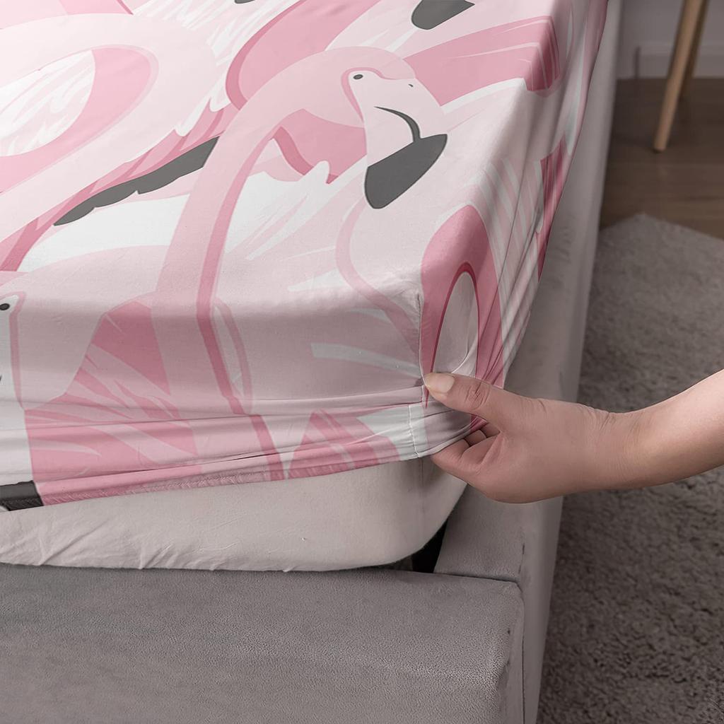 Pink Flamingo Pattern Bed Hat Three-Piece Digital Printing Bedding Bed Hat Three-Piece Set Children And Adults