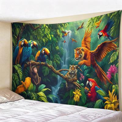 12Style Leopard Tropical Ocean Tapestry Wall Art, Wildlife Parrot Flower Tapestry for Bedroom Living Room Decoration