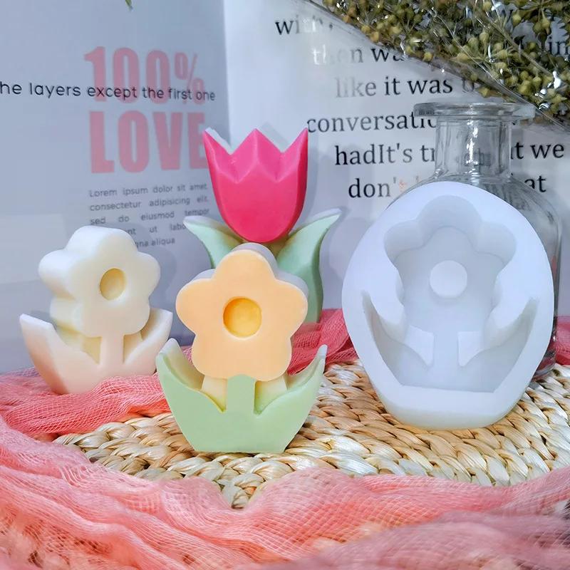 Different Shapes 3D Flower Silicone Candle Mold DIY Sunflower Candle Making Kit Handmade Soap Plaster Cake Baking Supplies