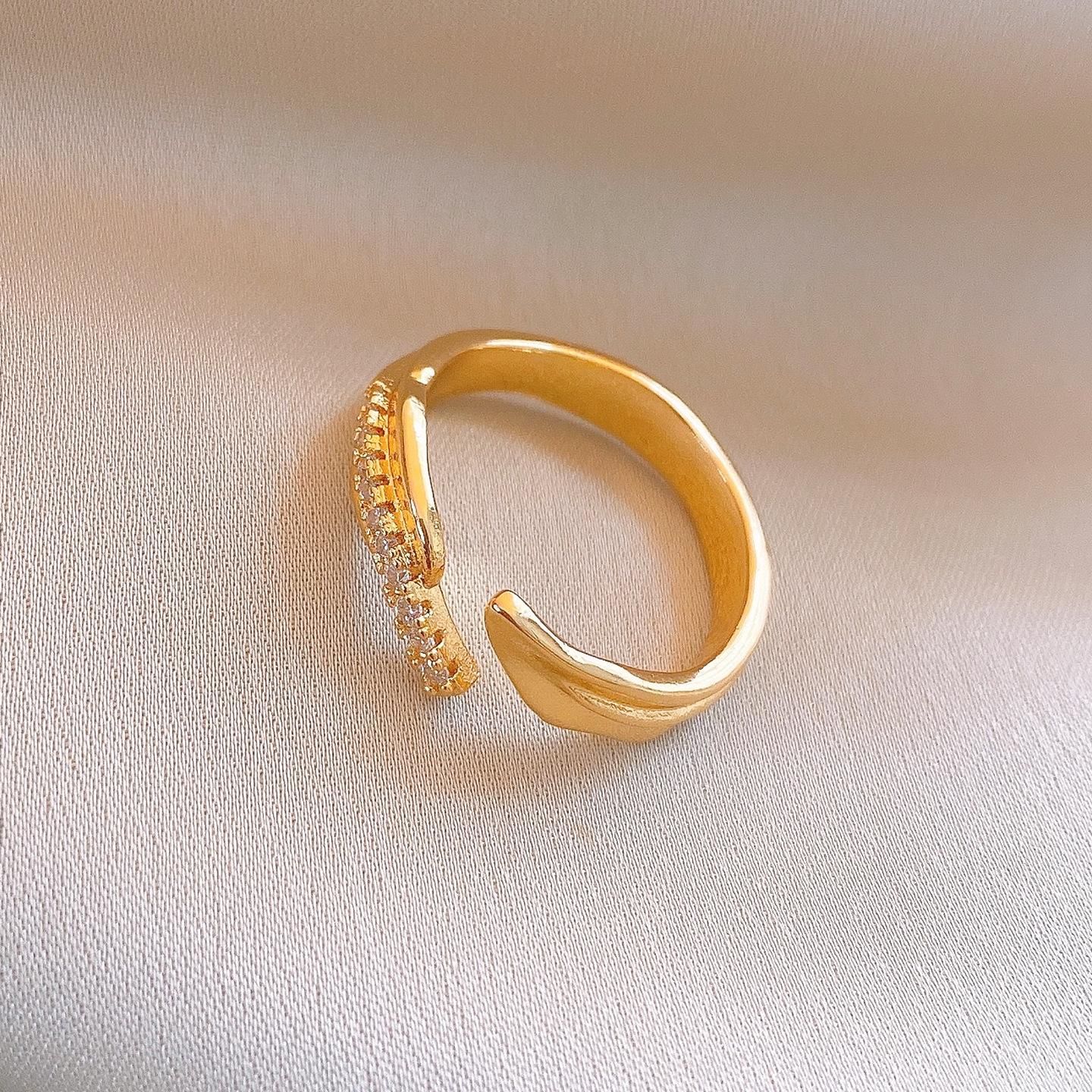 European and American cold wind zircon geometric opening ring niche index finger ring exquisite personality jewelry women