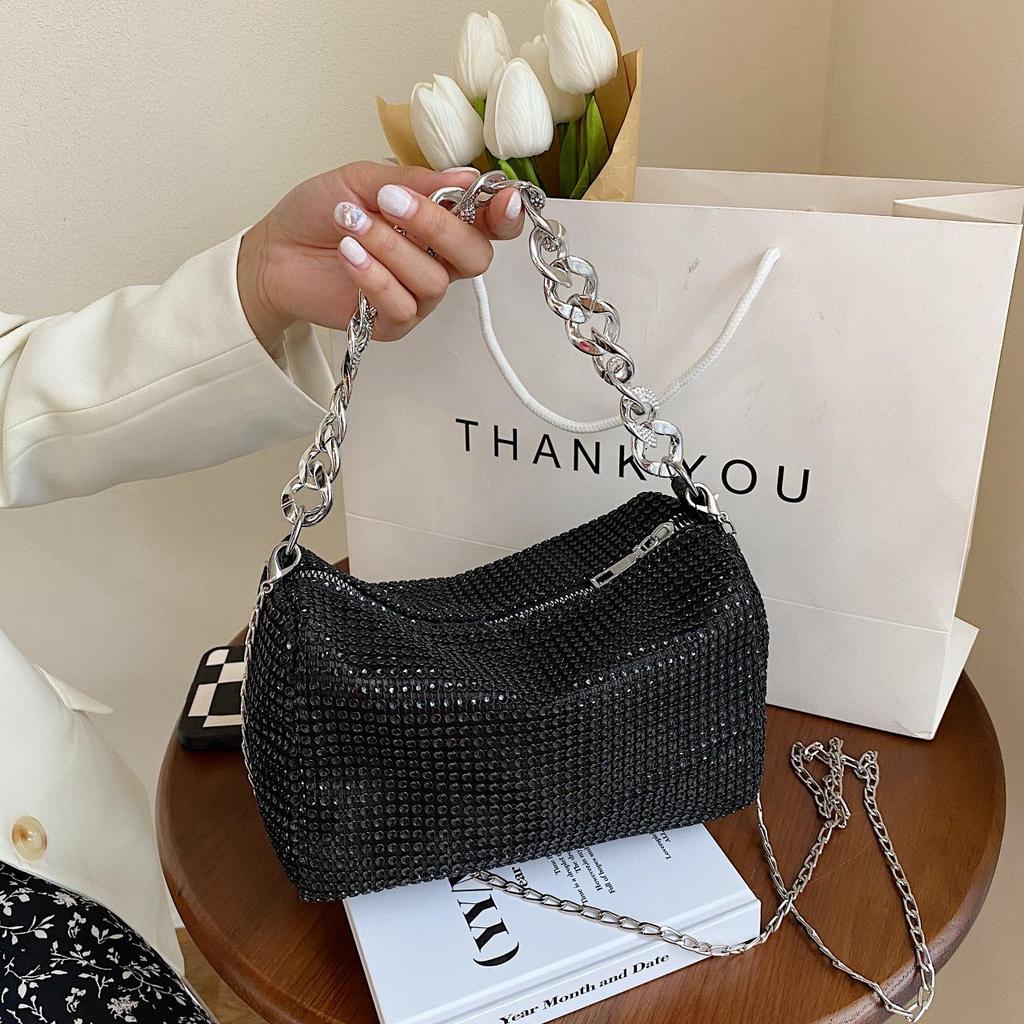 Strass-Geldbörsen für Damen, schicke glitzernde Abendhandtasche, glitzernde Hobo-Tasche, glänzende silberne Clutch-Geldbörse für Party